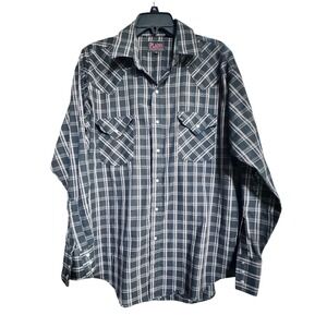 Plains Western Wear Shirt Woven Plaid Black L Vintage Western Pearl Snap